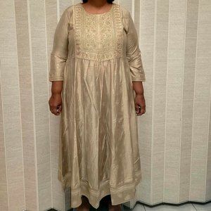 New Pale Gold Anarkali Dress Top Only Approximate US Size Large Asian Size XXL